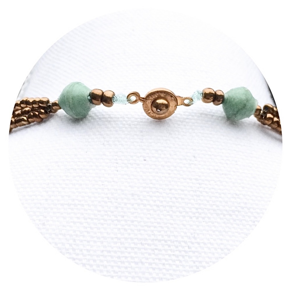 Vintage TENG YUE Green Bronze Beaded 3 Layer Necklace EUC - Picture 4 of 8